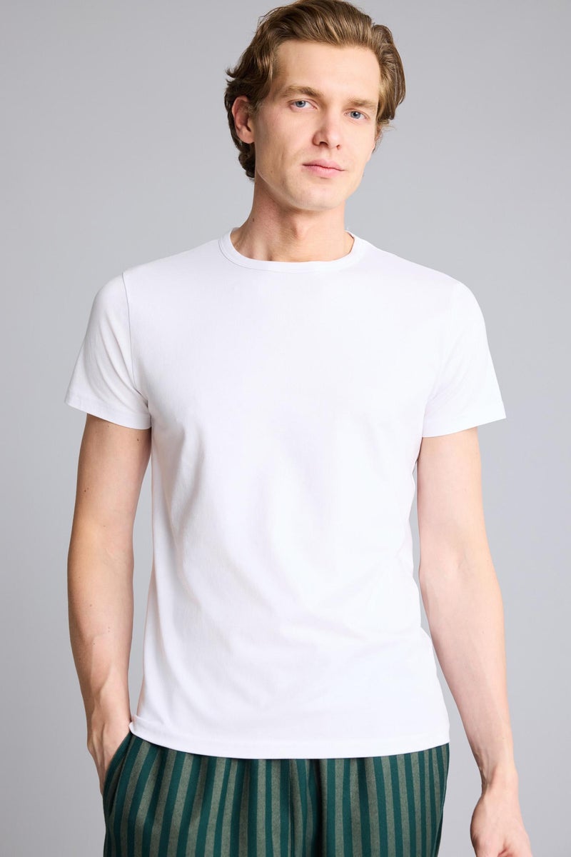 DeFacto White Man Slim Fit Short Sleeve Knitted Tops Casual - Image 1
